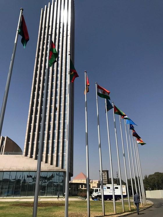 Bilde av konferansesenteret som brukes til toppmøtet i Den afrikanske union i Etiopioa.