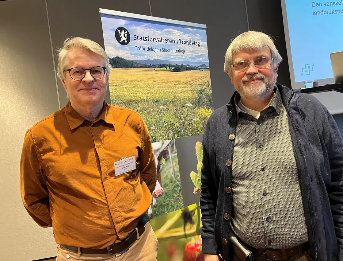 Universitetslektor Eystein Ystad fra NMBU og Statsautorisert rekneskapsførar Jostein Røyseland fra Bjerkrem Rekneskapskontor var to av innlederne på Landbruksøkonomidagen.