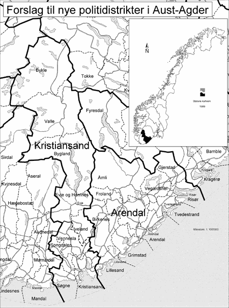Figur 7.11 Politidistrikter i Aust-Agder