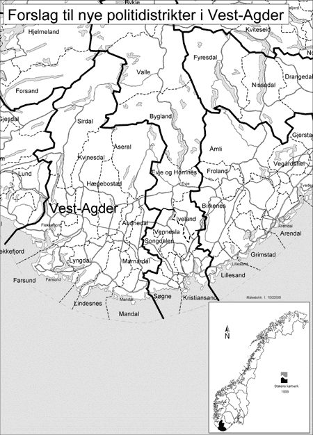 Figur 7.12 Politidistrikter i Vest-Agder