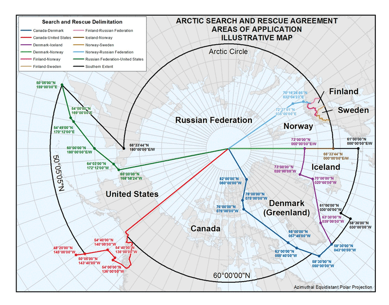 Figure 10.4 Search and rescue responsibilities in the Arctic.