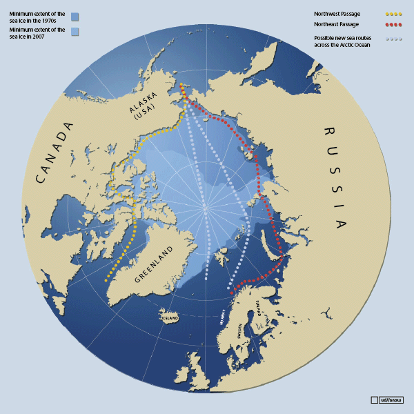 Figure 13.6 New sea routes in the Arctic Ocean.
