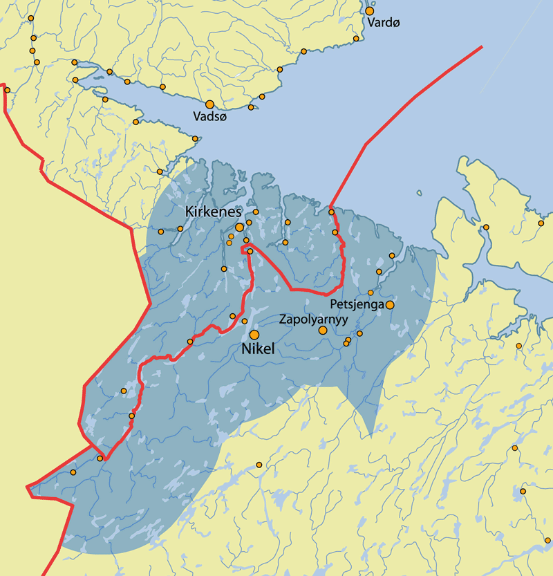 Figure 7.2 Geographical scope of the Norwegian-Russian agreement on local border traffic.