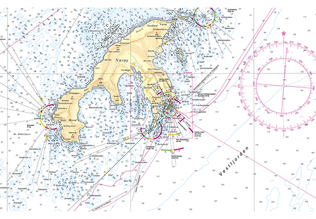 Figur 7.4 Sjøkart over området rundt Værøy, Vestfjorden. Kart 71.