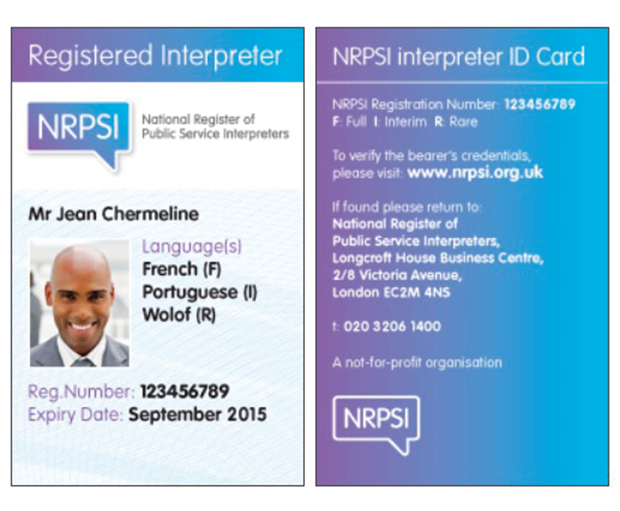Figur 8.1 ID-kort for registrerte tolker i The National Register of Public Service Interpreters (NRPSI)
