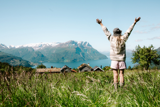 A girl hiking in the mountains