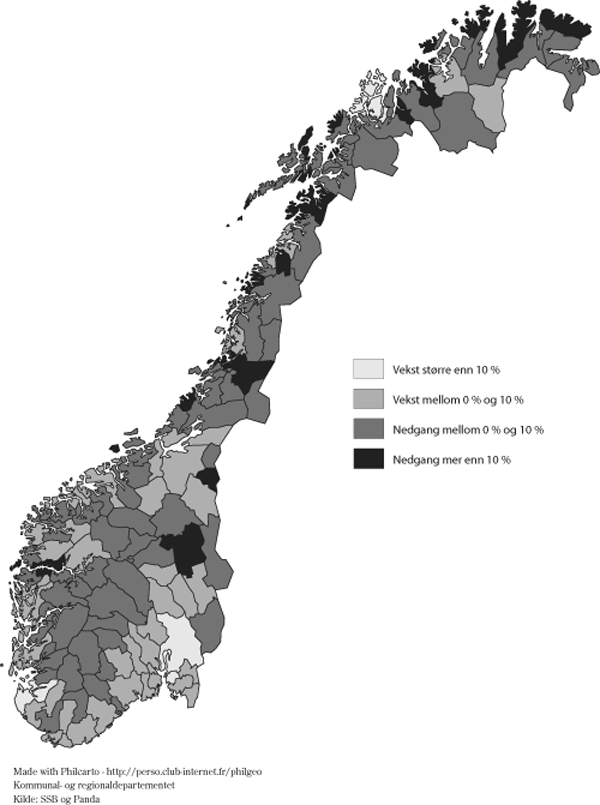 Figur 3.2 Befolkningsutvikling 1996-2006 etter bo- og arbeidsmarkedsregioner