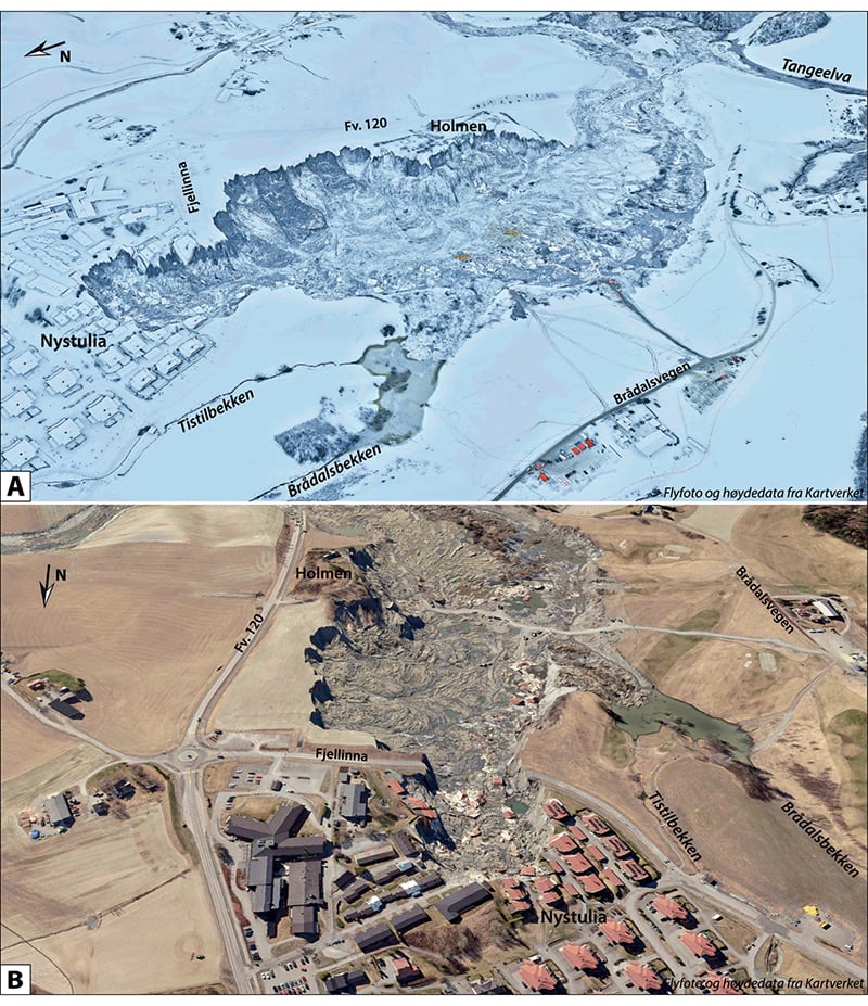 Figur 3.1 Skredområdet i Ask hvor flyfoto er drapert over høydemodell.
