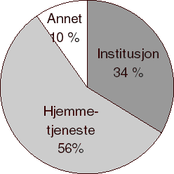 Figur 3.3 Fordeling av nye årsverk i pleie- og omsorgstjenesten 1998-2001