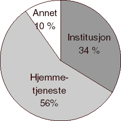 Figur 3.3 Fordeling av nye årsverk i pleie- og omsorgstjenesten 1998-2001