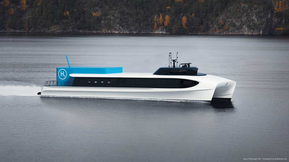 Figure 3.19 Zero-emission high-speed vessels of the future may look like this. The Aero Hydrogen 40 concept was developed by Brødrene Aa in collaboration with Westcon Power and Automation, Boreal and Ocean Hyway Cluster. The 277-passenger vessel will be battery-...