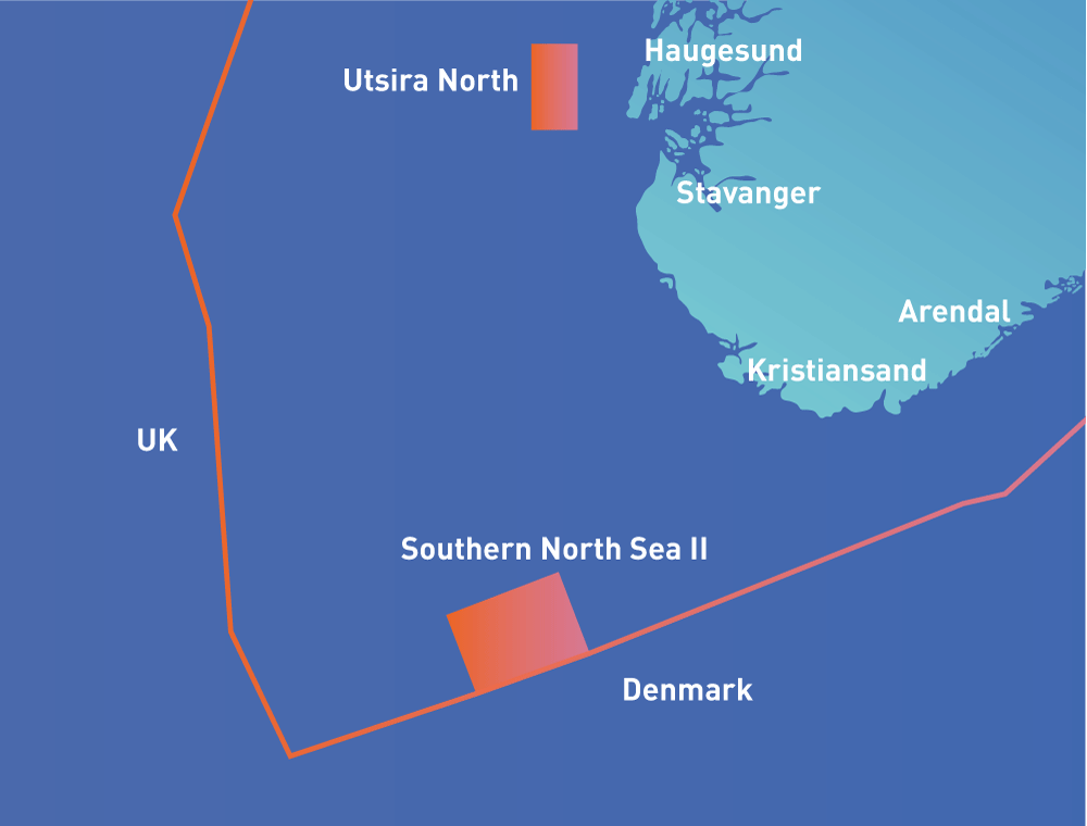 Figure 6.7 Utsira North and Southern North Sea II, the two areas that have been opened for licence applications for offshore renewable energy production