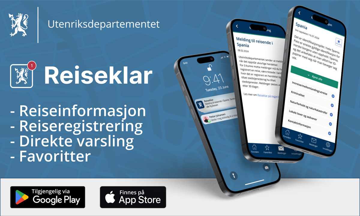 Figur 4.1 Utenriksdepartementets mobilapplikasjon Reiseklar