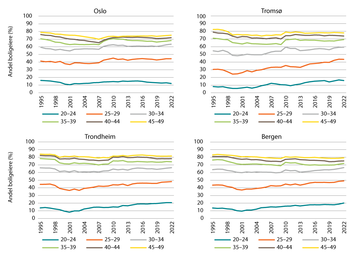 Figur 10.5 Eierandeler i store byer, fordelt på aldersgrupper.