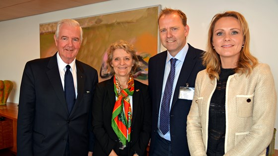 Group photo of Sir Craig Reedie, president of WADA, Kristin Kloster Aasen, First Vice President the Norwegian Confederation of Sports, Anders Solheim, leader Anti-Doping Norway, and the Norwegian Minister of Culture, Linda Hofstad Helleland