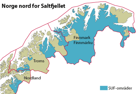 Figur 6.2 Kart med virkeområdet for Samisk utviklingsfond (SUF)