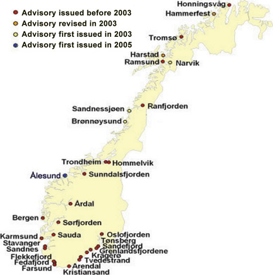 Figure 10.2 Areas where consumption advisories were in force, August 2006