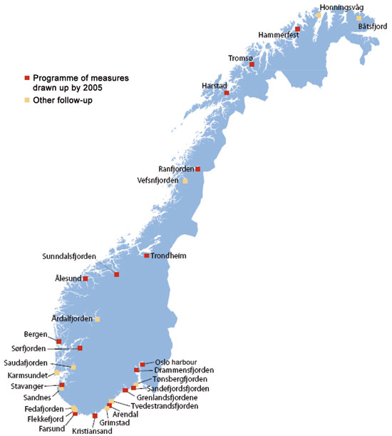 Figure 10.3 Contaminated sediments: areas covered by programmes of measures