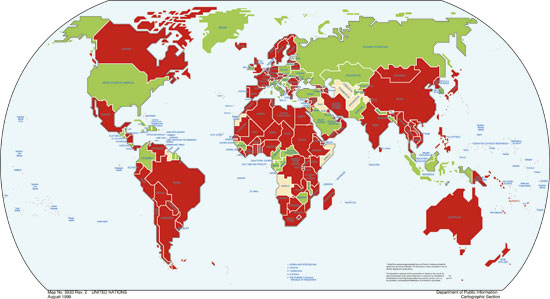 Figure 4.3 Countries that had signed (green) and ratified (red) the Stockholm
 Convention as of September 2006