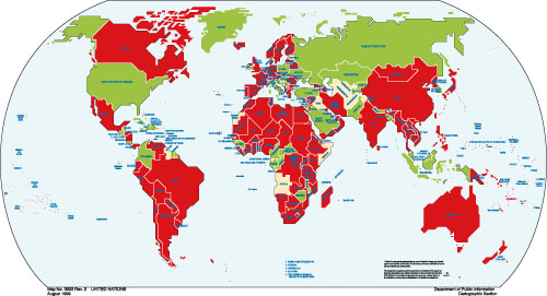 Figur 4.3 Land som per september 2006 har undertegnet (grønt)
 og ratifisert (rødt) Stockholm-konvensjonen