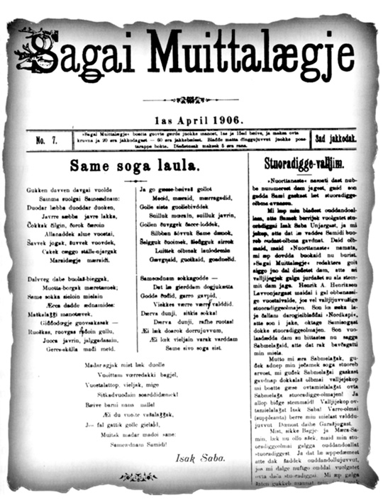 Figur 4.2 Samisk avis; Sagai Muittalægje 1904–1911
