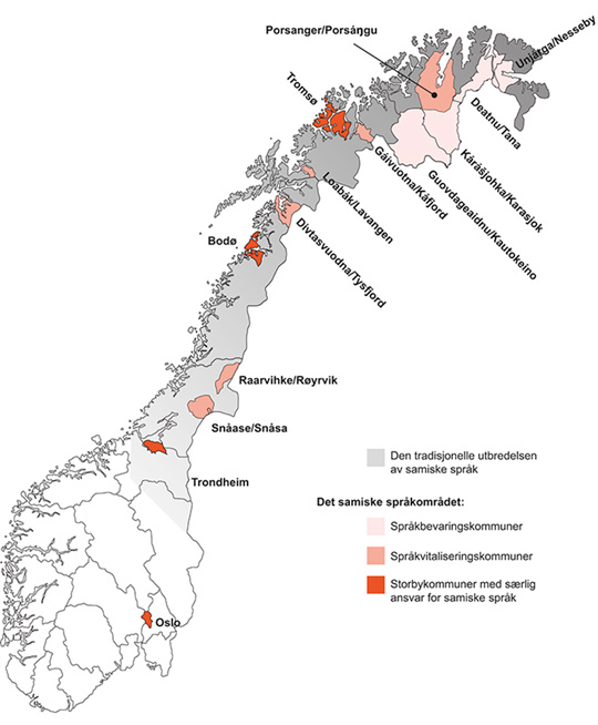 Figur 8.1 Det samiske språkområdet
