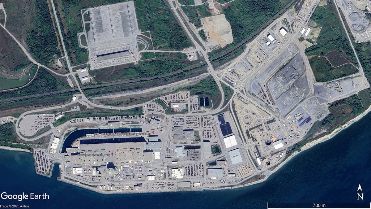 Figur 12.2 Darlington kjernekraftverk, Ontario, Canada, Satelittbilde fra 3. september 2025
