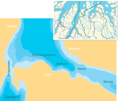 Figur 5.1 Jøvikøra og Revet har vært det viktigste gyteområdet
 for torsk i Ullsfjorden.