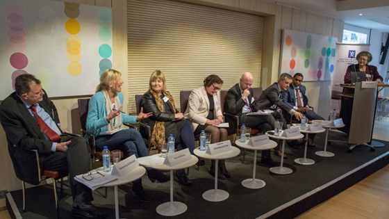 Paneldiskusjon om samfunnssikkerhet. her snakker spesialrådgiver Sara Myrdahl fra den svenske myndigheten for sivilberedskap. Foto: Stian Mathisen/EU-delegasjonen