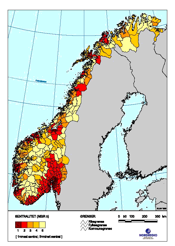 Figur 3.1 Kommuner etter regiontyper. NIBR 5.