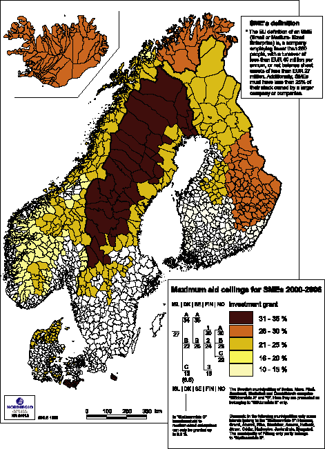 Figur 6.1 De distriktspolitiske virkeområdene i de nordiske land