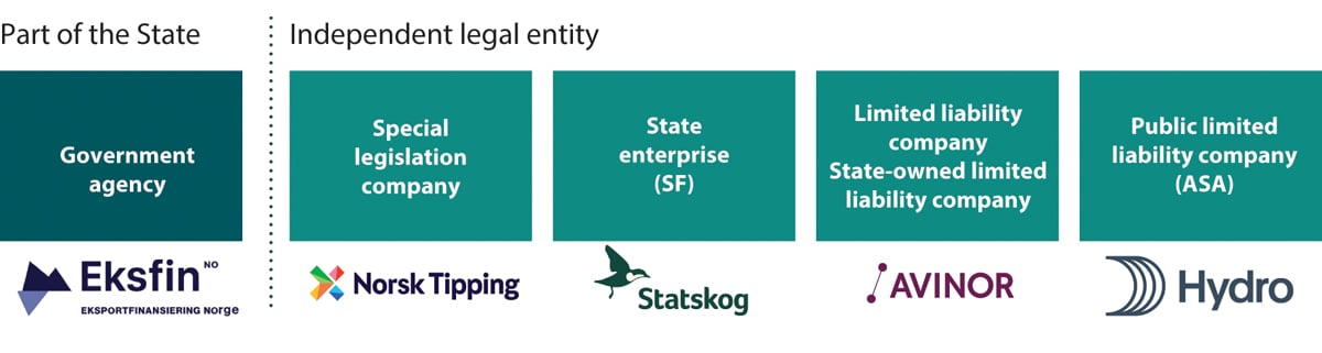 Figure 4.2 Different means in which the State can organise activities, with examples.
