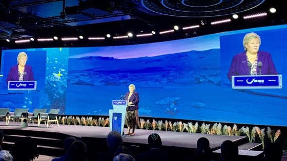 Statsminister Erna Solberg tale på Our Ocean-konferansen i Oslo 23. oktober 2019.