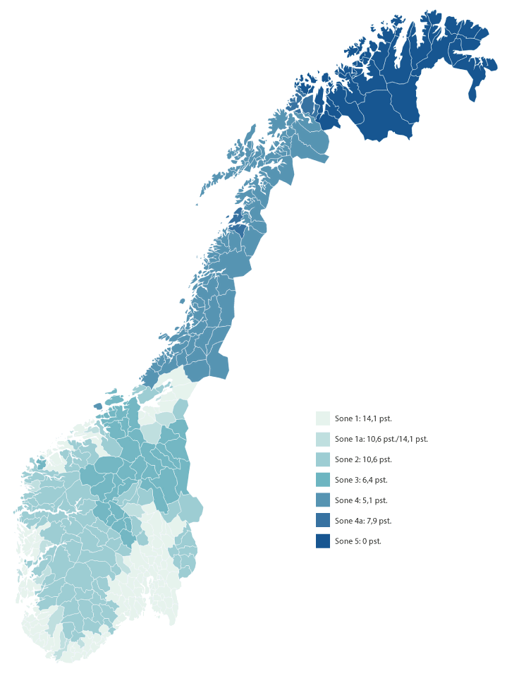 Figur 11.2 Soneinndeling virkeområdet for differensiert arbeidsgiveravgift 2022.