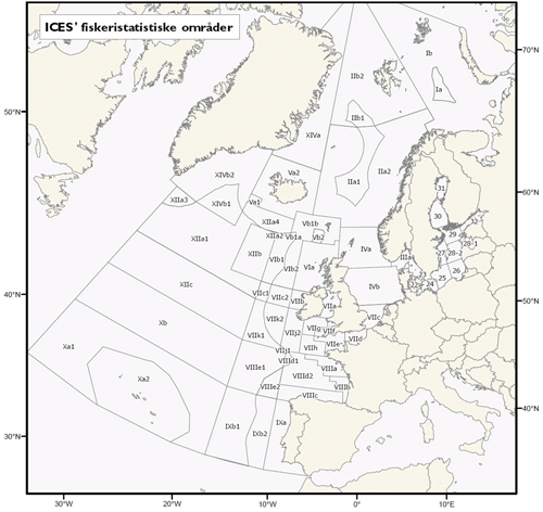 Figur 3.1 ICES – fiskeristatistiske område