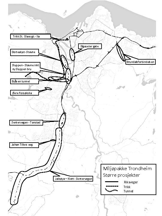Figur 5.1 Oversiktskart større prosjekter trinn 1 og 2.