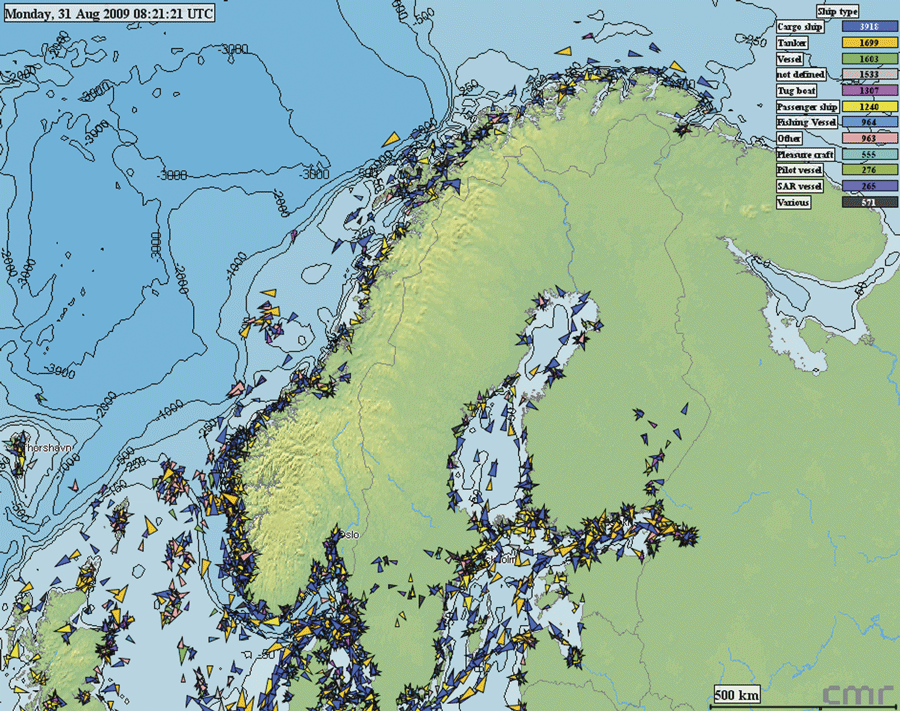 Figur 4.1 Automatisk identifikasjonssystem ( AIS-dekning)