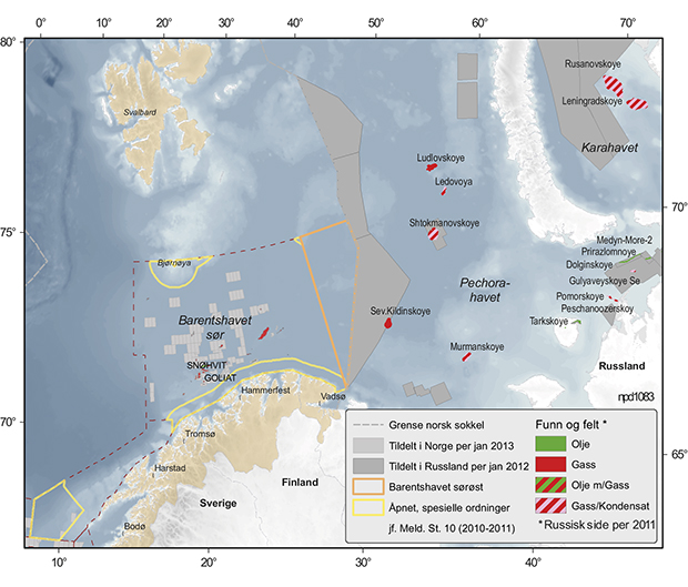 Figur 4.1 Norsk og russisk kontinentalsokkel i Barentshavet.