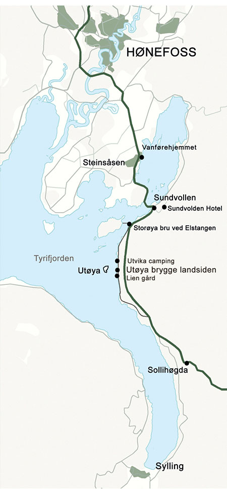 Figur 2.9 Kart over området Hønefoss-Sundvollen.