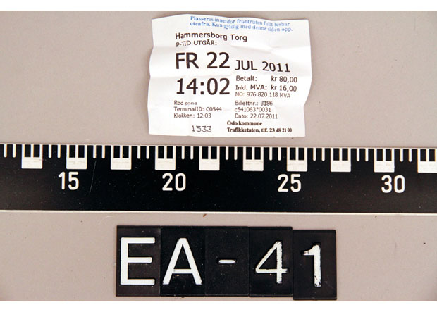 Figur 6.9 Faksimile av parkeringslappen Breivik utløste ved Hammersborg torg.
