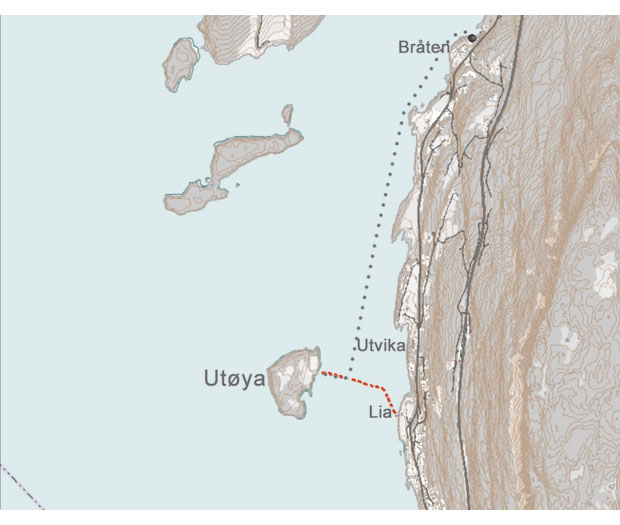 Figur 7.20 MS Thorbjørns og «Reiulfs» rute fra Utøya.