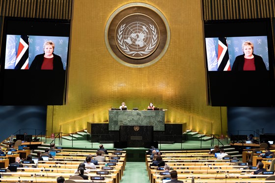 En uvanlig folketom sal da statsminister Erna Solbers talte til FN i et forhåndsinnspilt videoinnlegg.