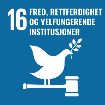 Figur 4.22 Bærekraftsmål 16: Fremme fredelige og inkluderende samfunn for å sikre bærekraftig utvikling, sørge for tilgang til rettsvern for alle, og bygge velfungerende, ansvarlige og inkluderende institusjoner på alle nivåer