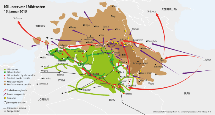 Figur 3.1 Smuglerruter i Iran, Irak, Syria og Tyrkia
