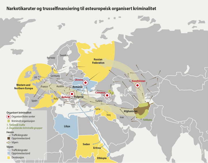 Figur 6.4 Kriminelle nettverk på Balkan, Øst-Europa, Transnistria, Russland, Sentral-Asia
