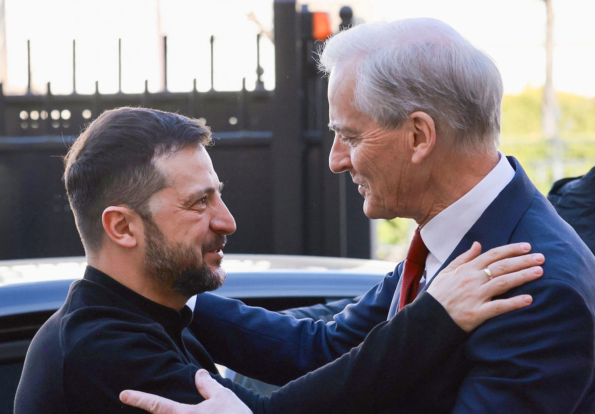 Figur 7.4 Ukrainas president Volodymyr Zelenskyj i møte med statsminister Jonas Gahr Støre (Ap).