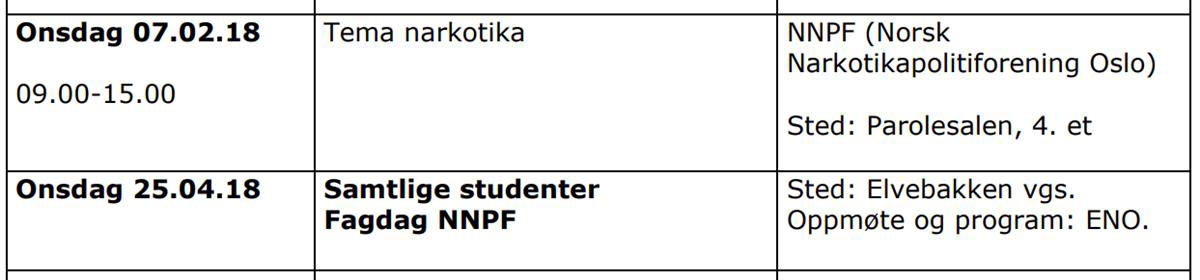 Program for fagdag i tabellform