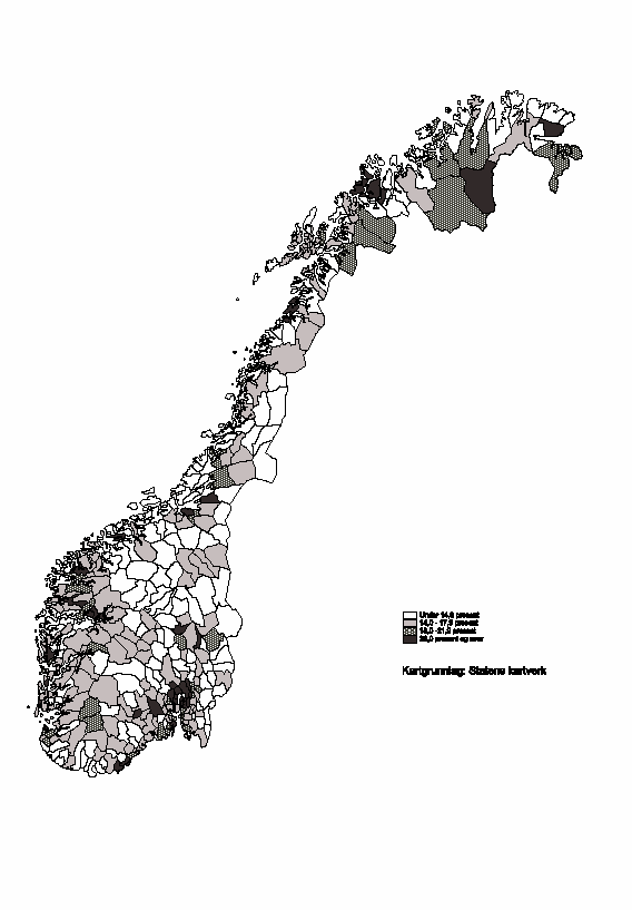 Figur 2.1 Andel av personer 16 år og eldre som har fullført
høgre utdanning, etter kommune