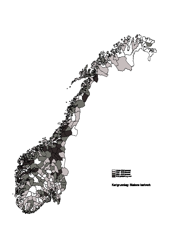 Figur 2.2 Andel av 19-24 åringer i høgre utdanning
i pst av registrerte årskull, etter kommune