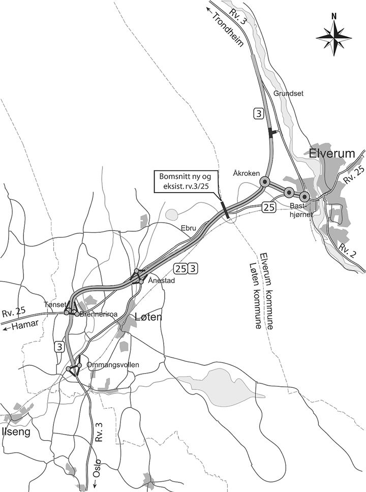 Figur 2.1 Kart som viser prosjektet inkl. bomsnitt
